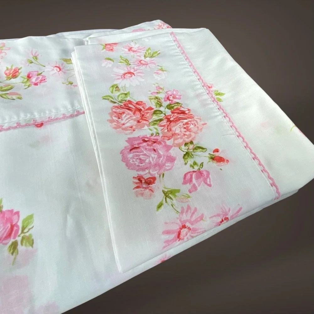 JCPenney Fashion Manor Double‎ Sheet Set Roses 3pc Vintage 1970s